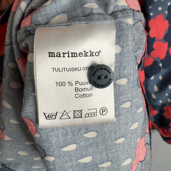 Marimekko Blue Floral print Blouse shirt Size 38 Crew neck 100% Cotton Top - Picture 5 of 6